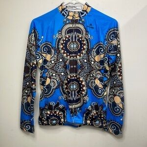 Paladin Blue Graphic Print Zip Neck Long Sleeve Bicycle Top M reflective